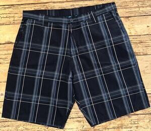 Burnside Men’s Size 40 Black Blue White Grey Plaid Bermuda Shorts